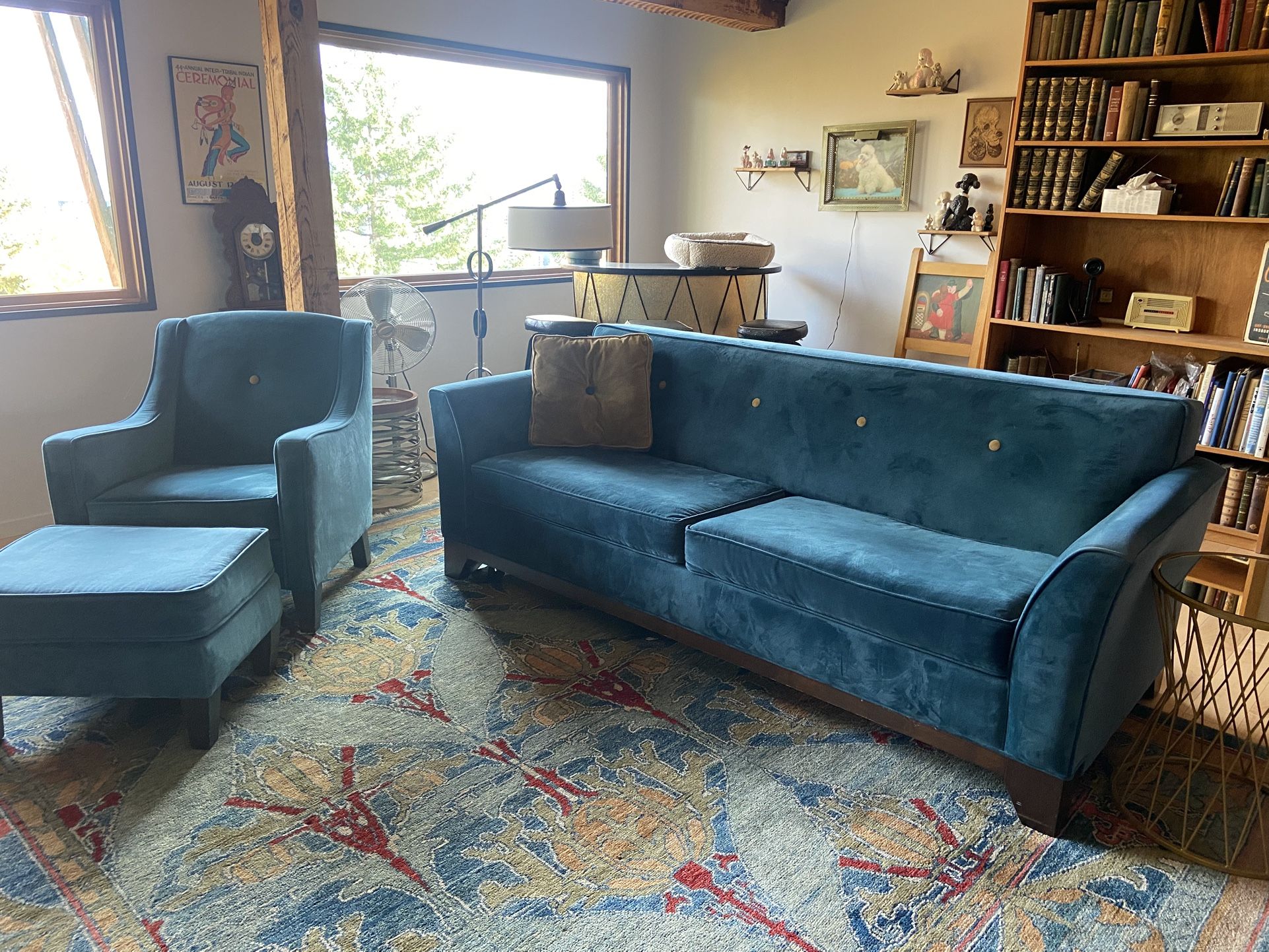 Locally made custom couch, chair and ottoman. Selling as a set but may consider other offers.