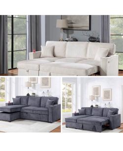 $380 . 2-P Convertible Sectional Sleeper Sofa W/ Cupholder Sofa Storage & USB Ports 89”x 59”X36”H
