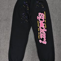 Black And Pink Sp5der Sweatpants 