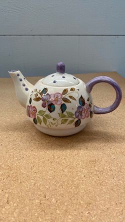 4” Ceramic Floral Teapot with Lavender Handle