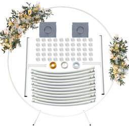 Round Backdrop Stand, 6.7ft Aluminum Balloon Arch Kit, White Circle Wedding Arch Frame, for Birthday Party, Graduation, Wedding and Bridal Shower Phot