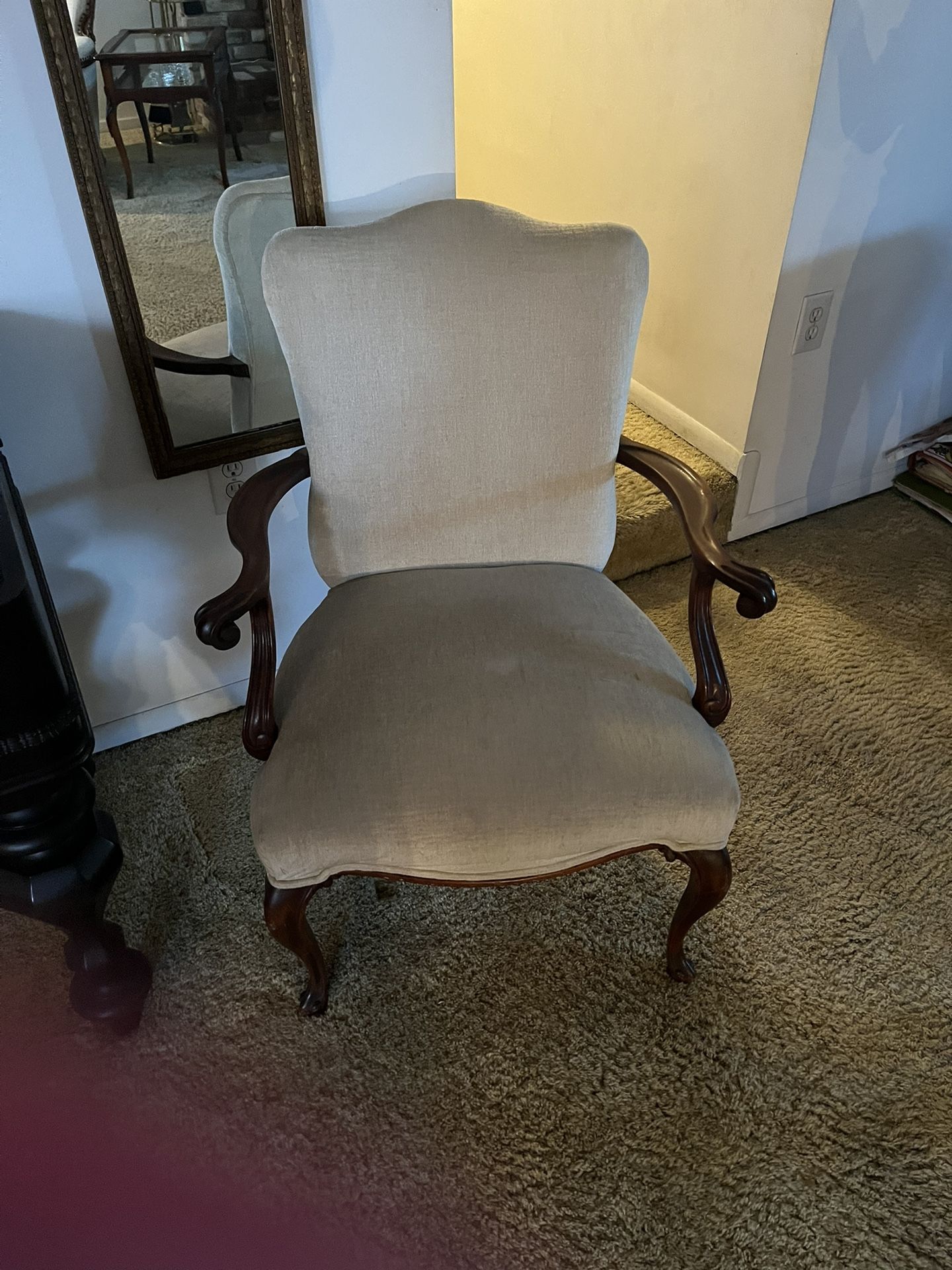 Mid Century Queen Anne Style Upholstered Armchair