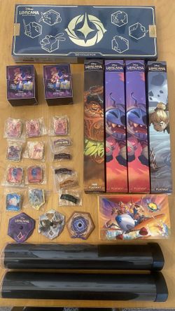 Lot Of Lorcana Promos, Mats, Pins, Boxes