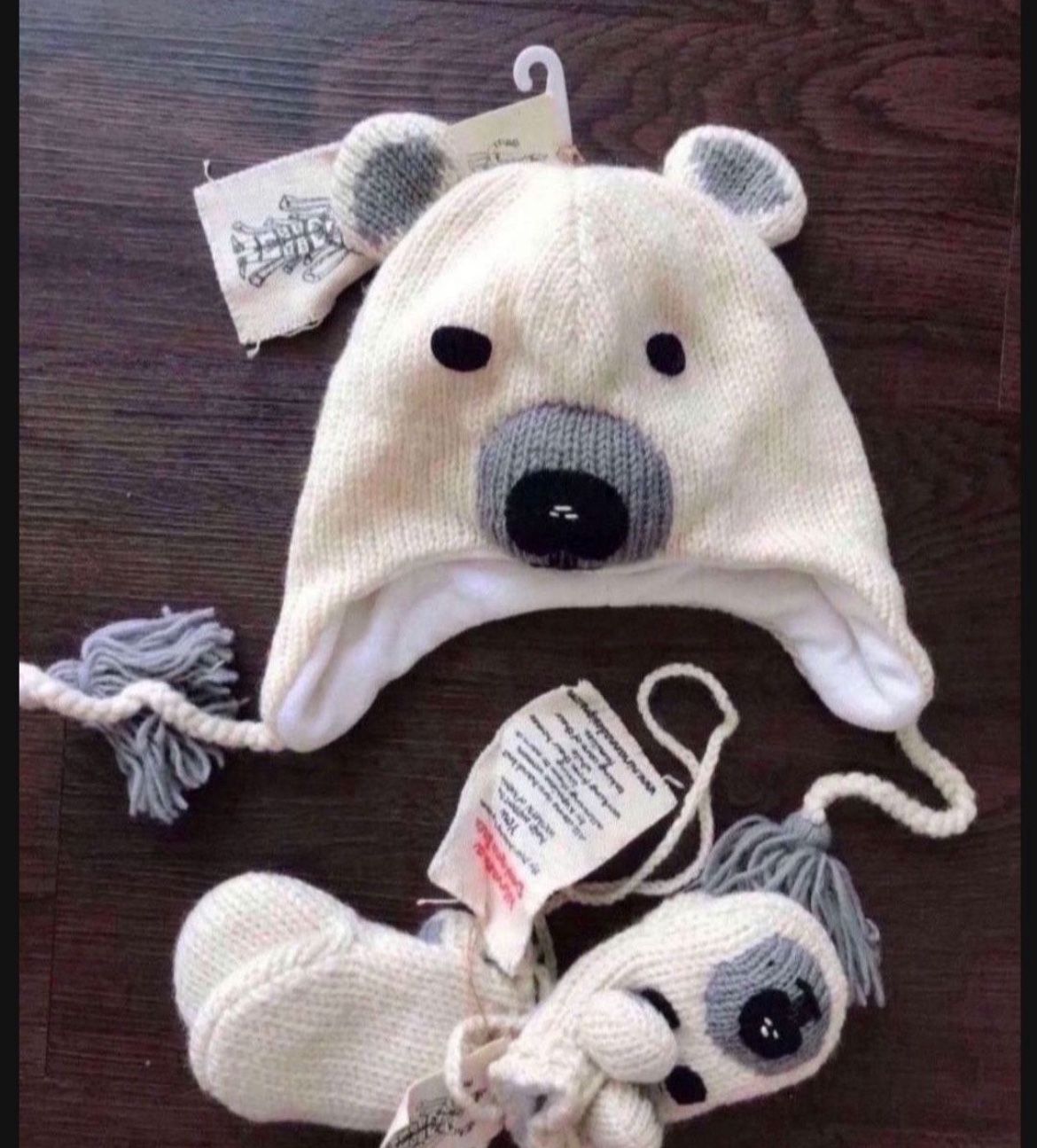 New Bear Knit Hat and Mittens Set, wool