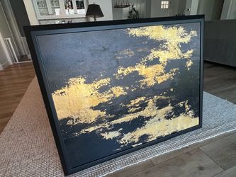 Large Black & Gold Abstract Canvas Wall Art – Framed**