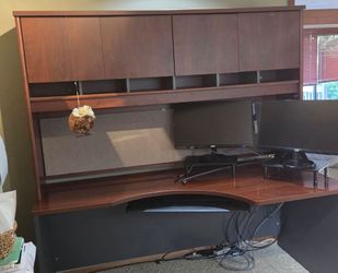 Computer desk with overhead storage