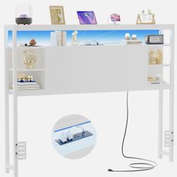 Full Size LED Headboard With Outlets