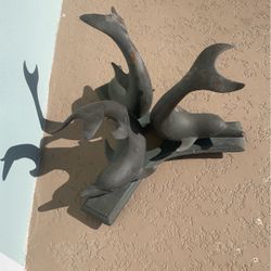 Nautical Brass Dolphin Table Base  With Square Glass Top