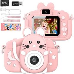 Brand New 20MP 1080p HD Video Kids Camera Dual Lens Front Back, Pink Cute w MicroSD Card