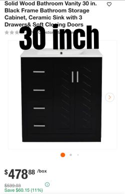 30-Inch Black Bathroom Vanity with Ceramic Sink