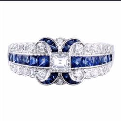 *CLEARANCE* Created Sapphire Blue Ribbon Ring  Size 8 * see My Other 800 Items *