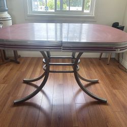 Vintage Retro Dining Table – Expandable Drop Leaf w/ Metal Base