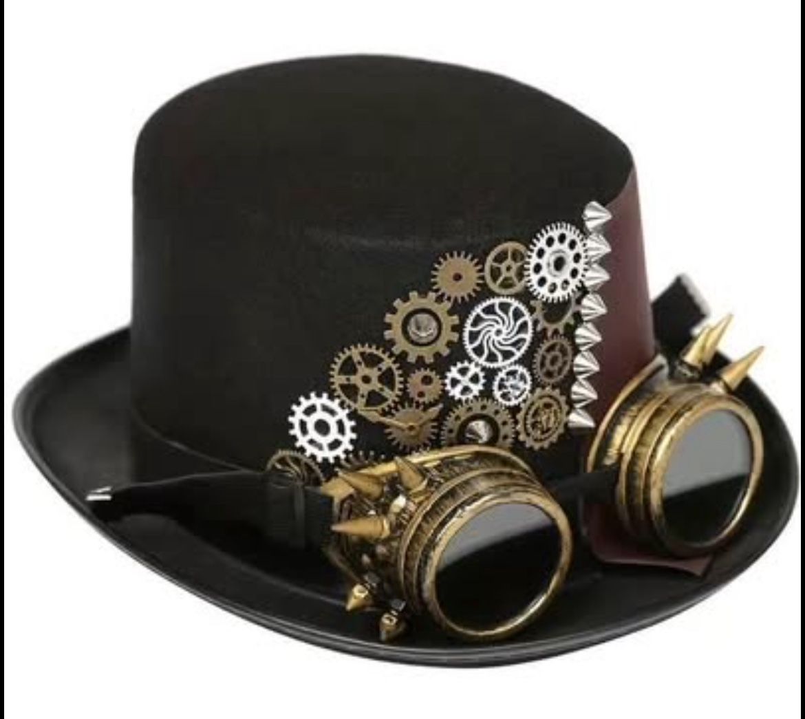 stylish Unisex Handmade Steampunk Black Hat Gear Removable Rivet Goggles