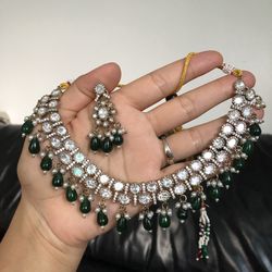 Premium Tiyani Green Earrings  Set Indian Pakistani Jewlery Jewelry 