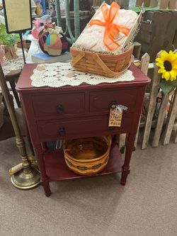 Red 3 Drawer Side Table