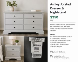 Ashley Furniture Jorstad Dresser & Nightstand Set – Light Gray – Good Condition
