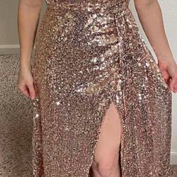  Champagne Sparkly Prom Dress