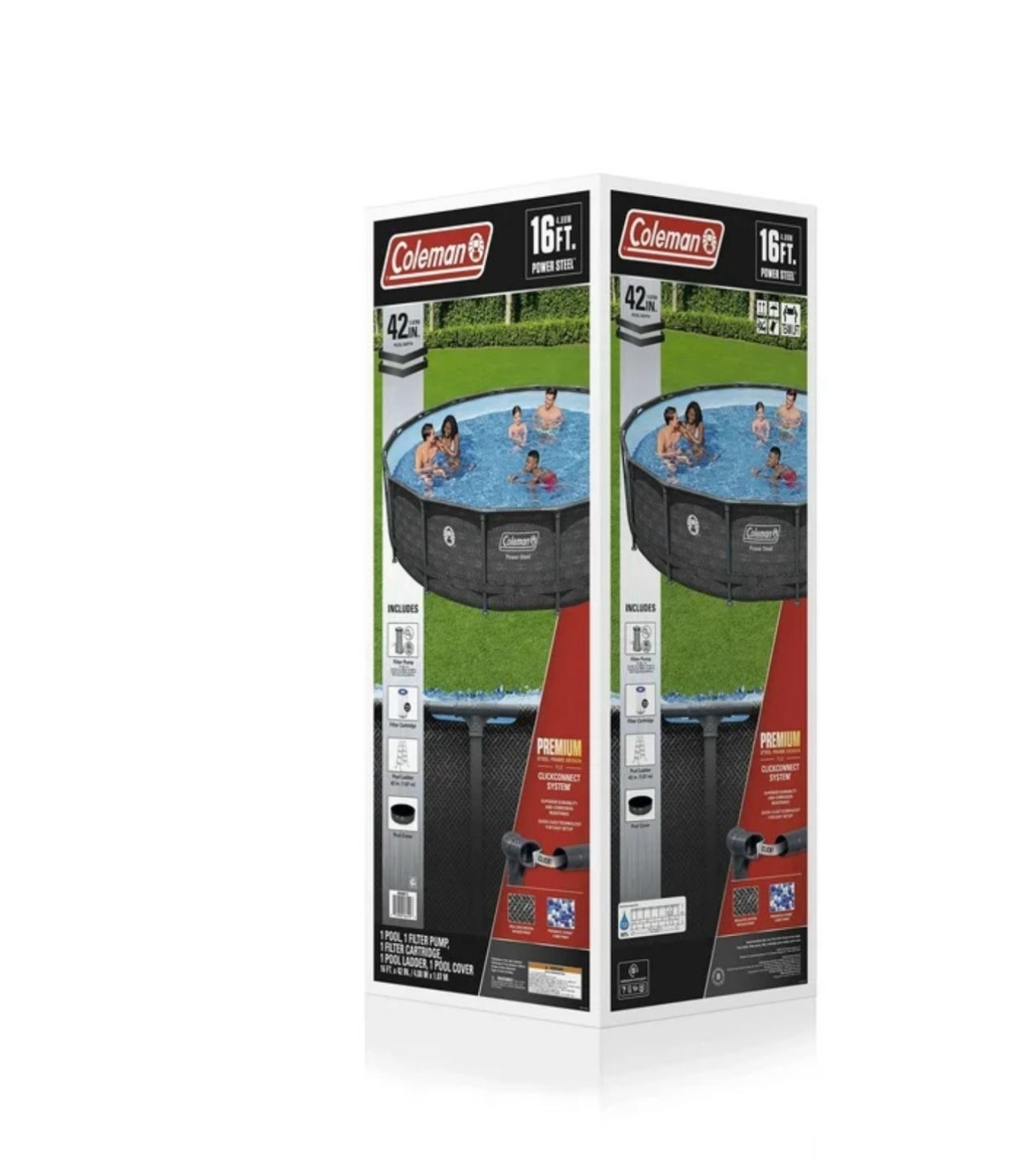Pool Coleman Power Steel Juego de Piscina sobre el Suelo con Estructura Metálica Redonda de 16 Pies x 42 Pulgadas