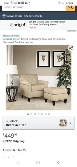 New accent chair with OTTOMAN see pictures for dimensions faux leather