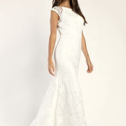 New Everlasting Love Story White Lace Cap Sleeve Mermaid Maxi Dress