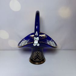 Countless Collection Vintage Colbalt Blue Bohemian Art Glass Basket