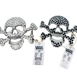 Vans Off the Wall Skull Black Silver Set of 2 Belt Buckles Rhinestone Stone 