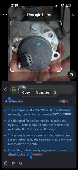 AI Overview    +1                    This is a Hyundai/Kia Rear Wheel Hub and Bearing Assembly, specifically part number https://offerup.co/faYXKzQFnY