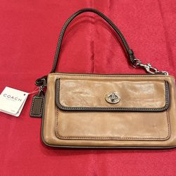(New) Authentic Vintage Brown Leather Coach Mini Purse / Wristlet