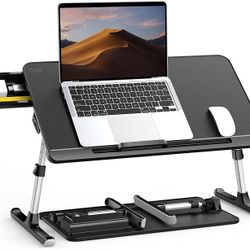 SAIJI Laptop Bed Tray Table, Laptop Desk for Bed,Adjustable Foldable Table Stand with Storage Drawer for Couch Floor Eating, Working (Large, Black)