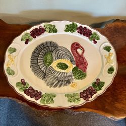 Vintage Embossed Porcelain Turkey Platter Large
