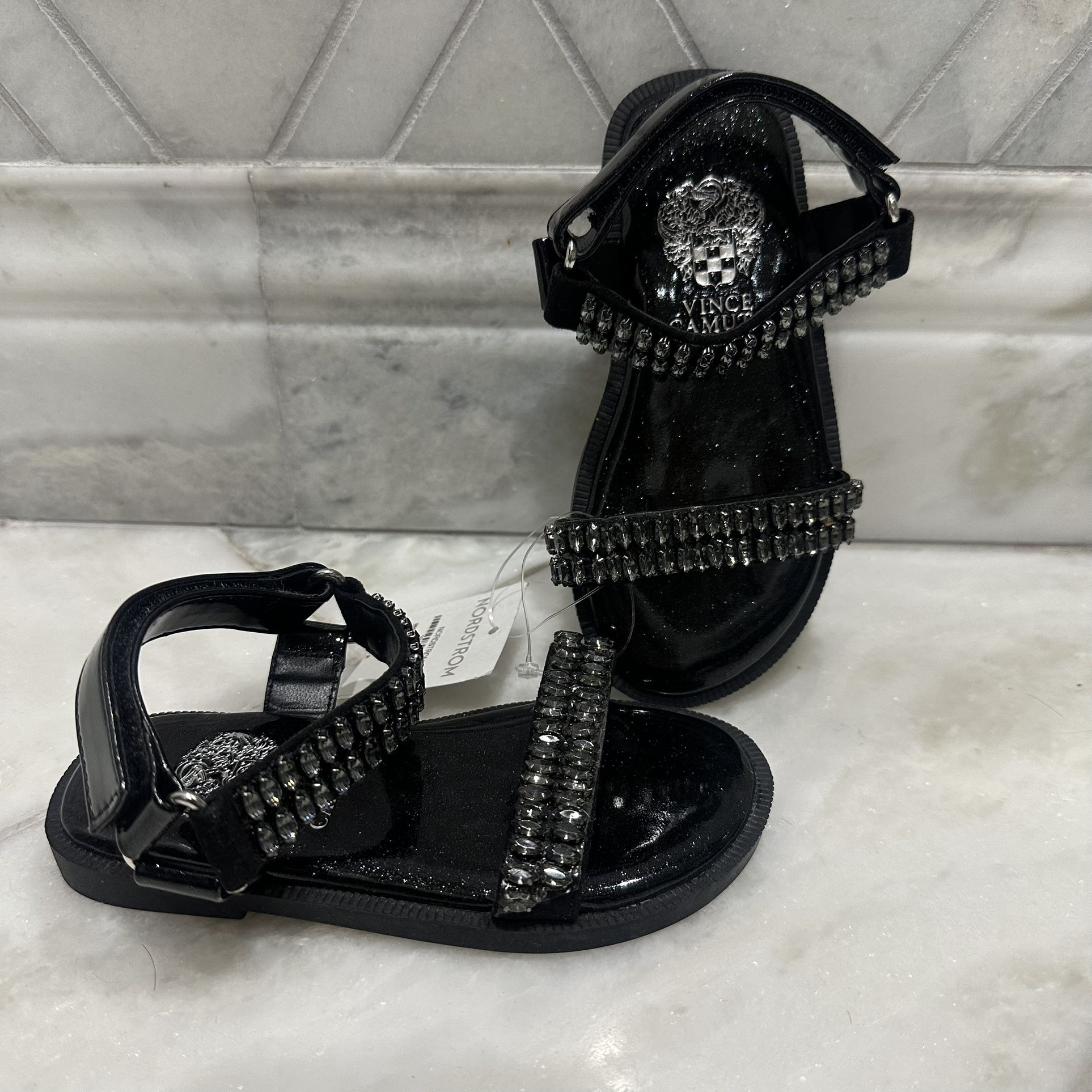 NWT Size 8 Toddler Girl Vince Camuto Black Sandals with Rhinestones