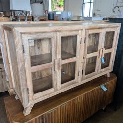 Four Door Mango Wood And Glass Sideboard