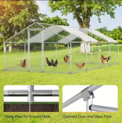 20x10 ft Large Metal Chicken Coop Run, Walk-in Enclosure Poultry Hen Run House, Spire Shaped Chicken