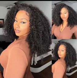 3 IN 1 Half Wig With Drawstring Seamless Human hair Wig Kinky Curly Headband Wig Upgrade for Women Summer Machine Wigs. 22 inch