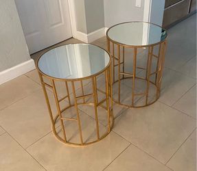 Metal Gold Accent / Side Round Drum Tables (2)