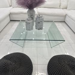 Glass Coffee Table And 3 Decorative Vases