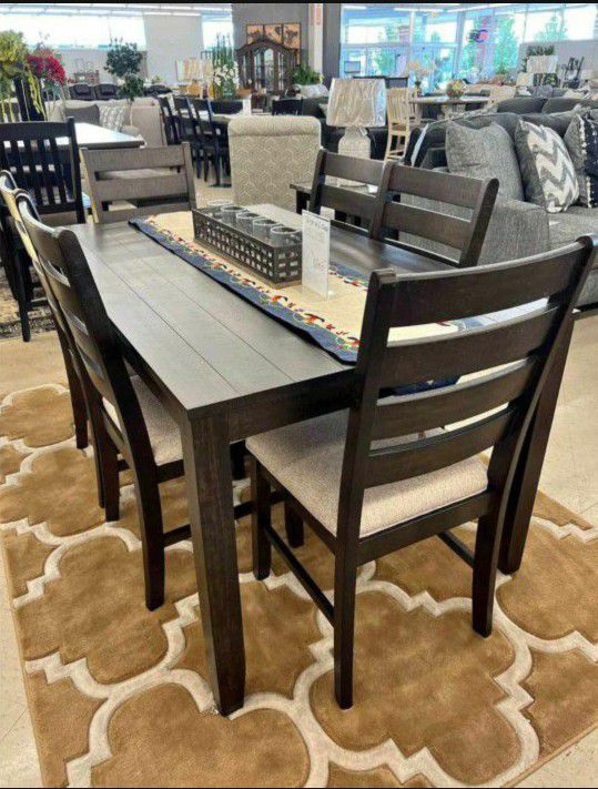 Brand New Rokane Brown Rectangular Casual Rustic Dining Table And 6 Chairs Home Decor Kitchen Household 