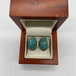 Real Turquoise Earrings Set In Sterling Silver