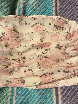 Floral Ruched Mesh Tube Top