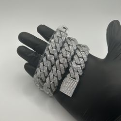 Moissanite Cuban Chain Miami 3 Row Iced Hip Hop Silver Necklace 20mm 22 Inch New