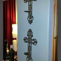 HEAVY-DUTY Rod Iron Cross Candle  Holders