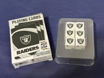 Raiders football cards and dice.