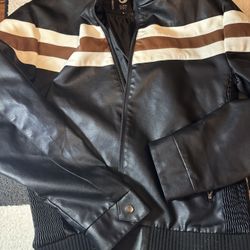 Black Leather Striped Mens Jacket