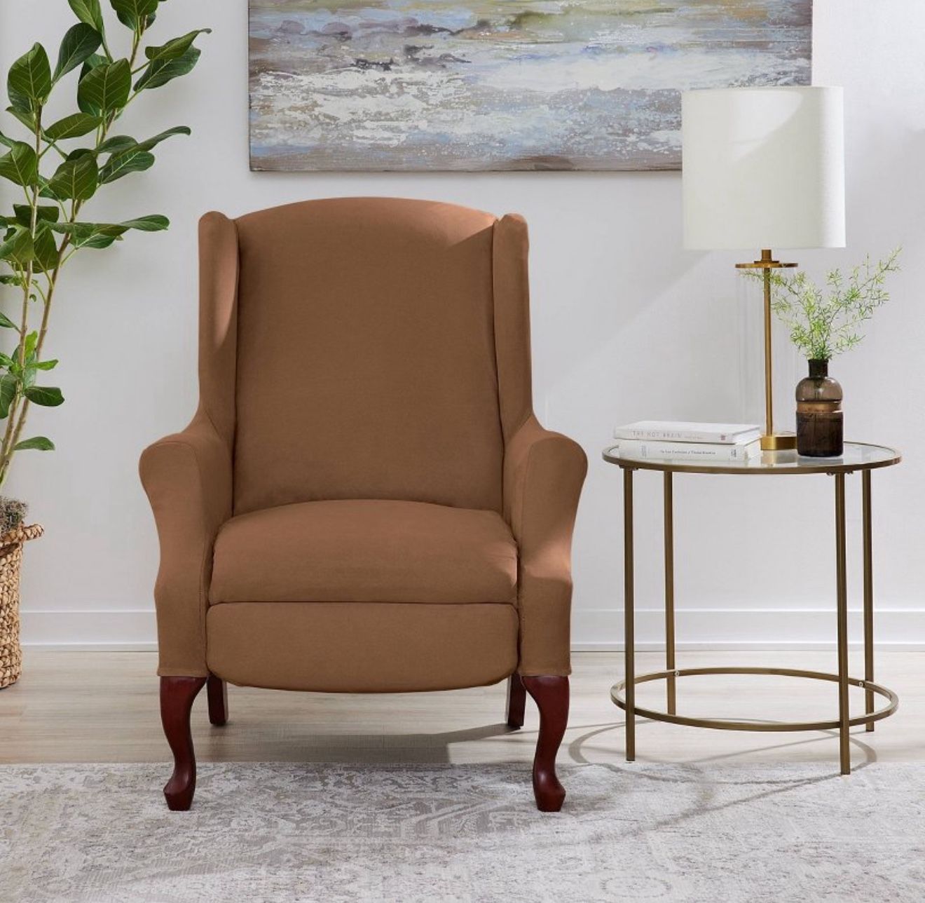 Sure Fit Ultimate Stretch Suede Wingback Chair Recliner Chair Cover: Pet Friendly, Machine Washable, Indoor Use