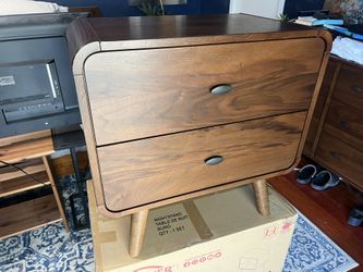 New Mid Century Nightstand. Pine Wood / Walnut Finish. 25”x15”Dx26”H. Free Delivery!