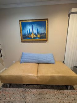 Long leather platform ottoman