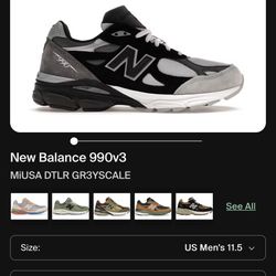 New Balance 990v3 MIUSA DTLR GR3YSCALE 11.5 Men’s 
