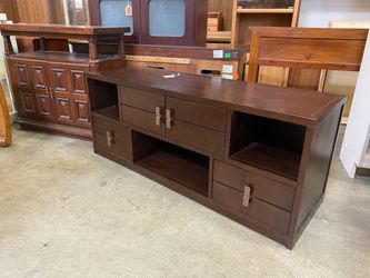 PIER 1 IMPORTS Red Wood Low Rider TV Stand with Copper Hardware