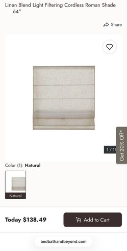 Linen Blend Light Filtering Cordless Roman Shade 35x 64"