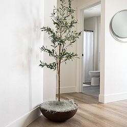 NEW Olive Tree 7 FT Pack of 2, Indoor Artificial Plant W/ Black Weighted Base & Silk Leaves !